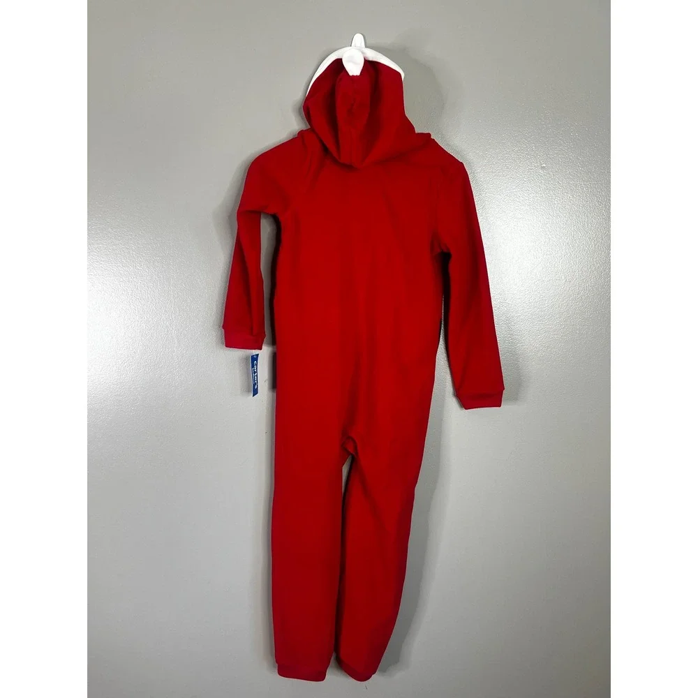 Carters Kids Santa Claus Fleece Hooded One Piece Pajamas Red Size 10 NEW